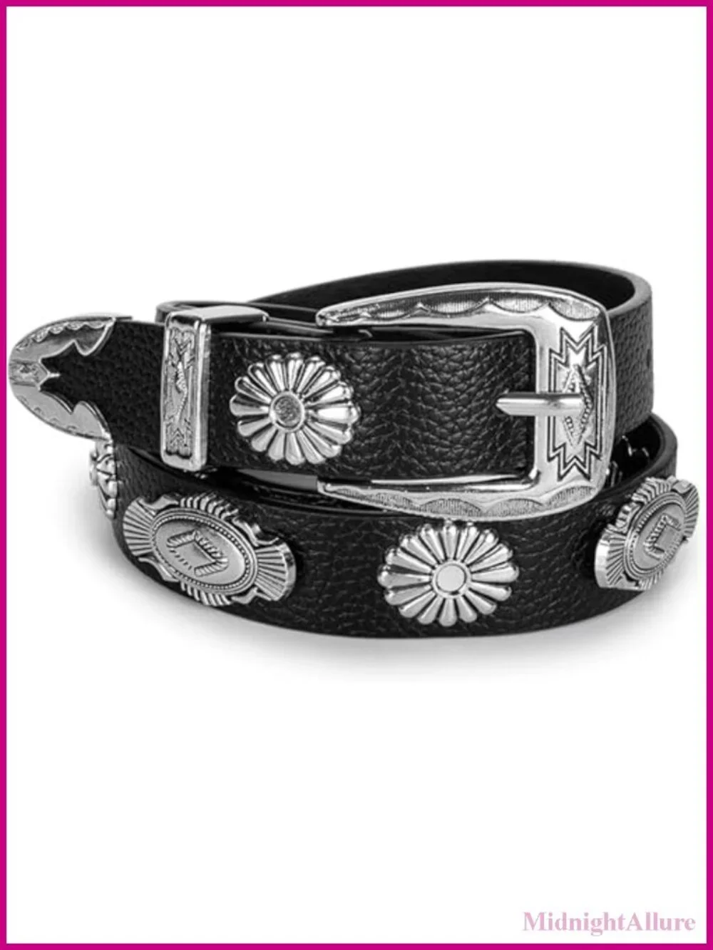 Western Cowboy Faux-Leather Belt Oval-Disc Cowgirl Waist